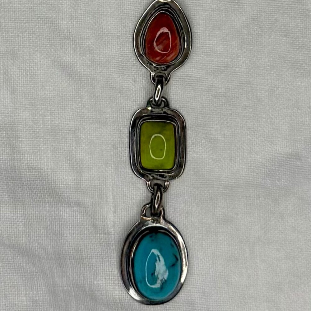 Sterling Silver Multi-Gemstone Drop Pendant Necklace